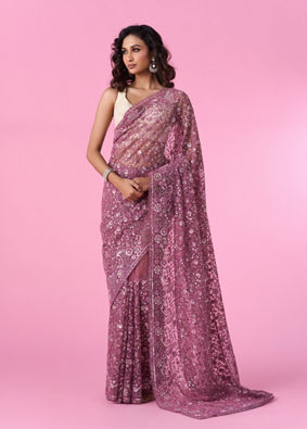 Mohey Women Dusty Pink Elegant Net Saree