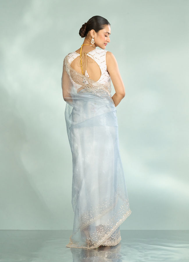 Mohey Women Blue Organza Enchantress Saree