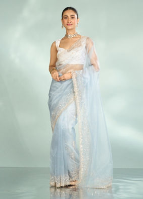 Mohey Women Blue Organza Enchantress Saree