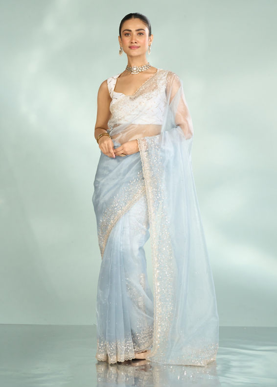 Mohey Women Blue Organza Enchantress Saree
