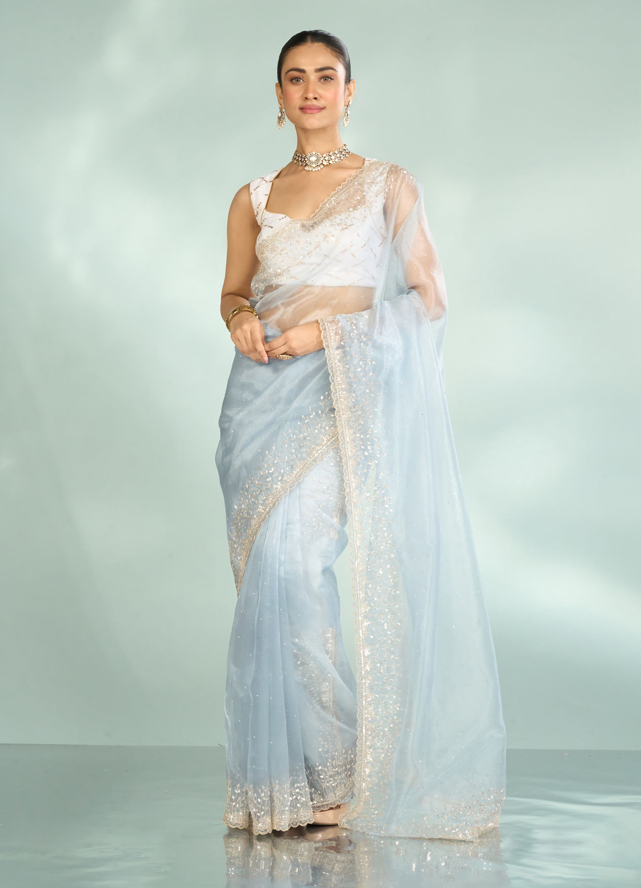 Mohey Women Blue Organza Enchantress Saree