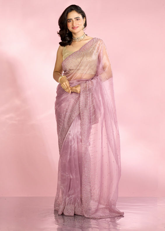 Mohey Women Scintillating Purple Radiance Organza Saree
