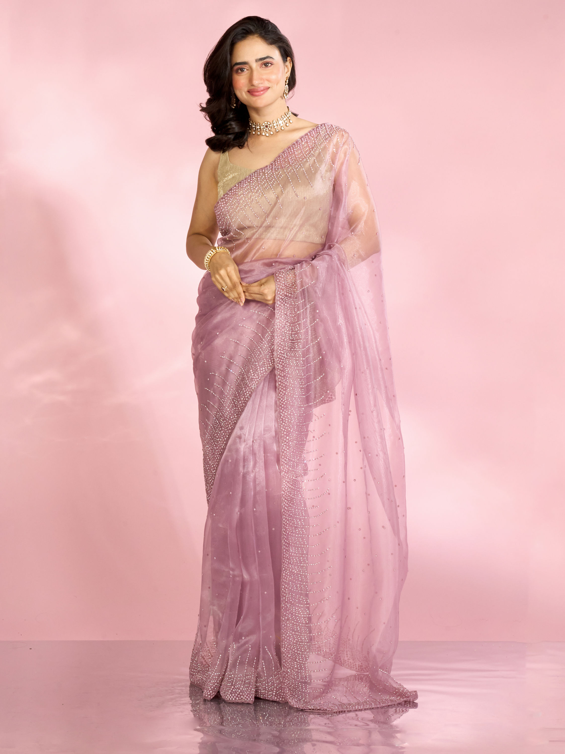 Mohey Women Scintillating Purple Radiance Organza Saree