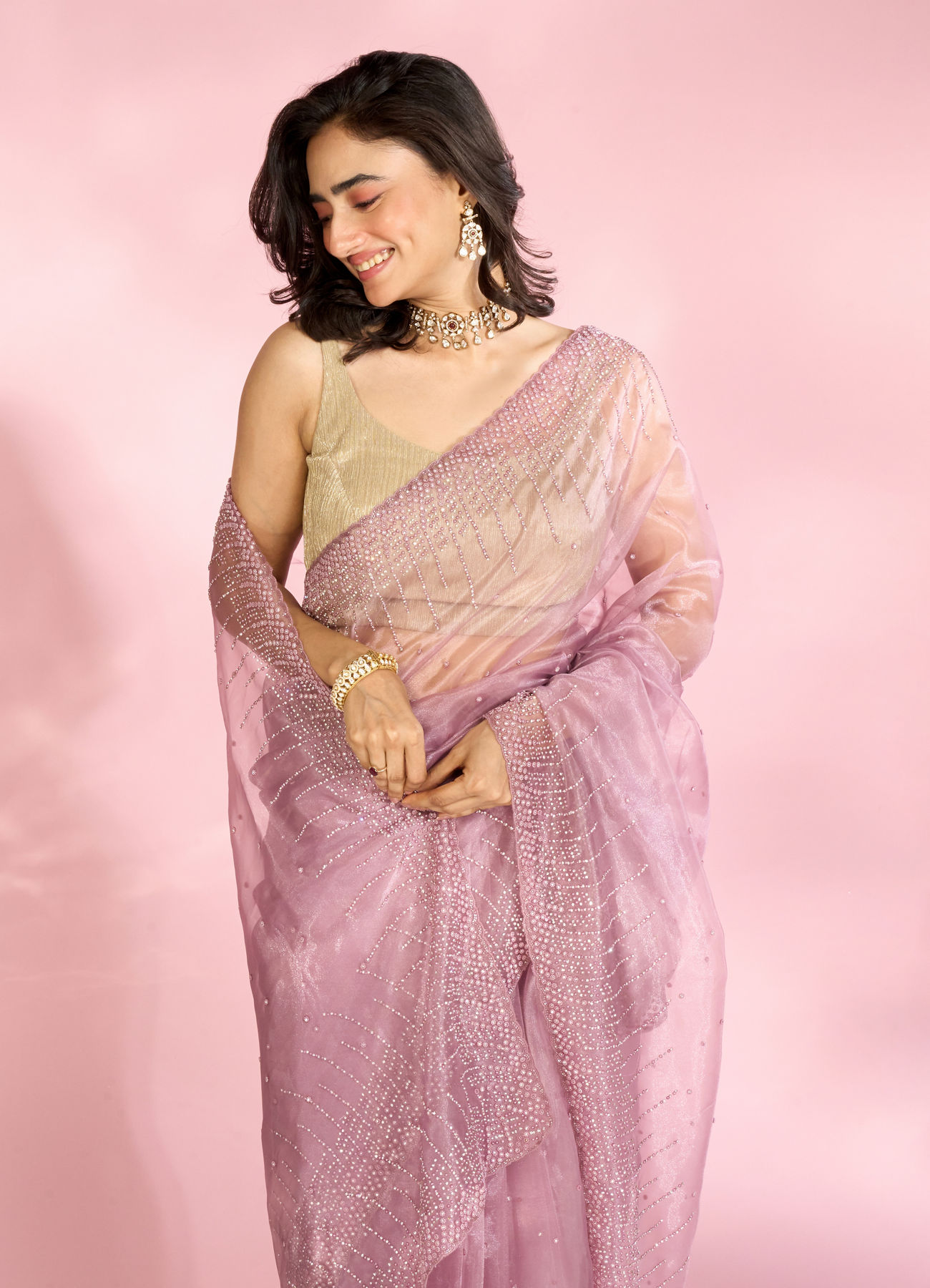 Mohey Women Scintillating Purple Radiance Organza Saree