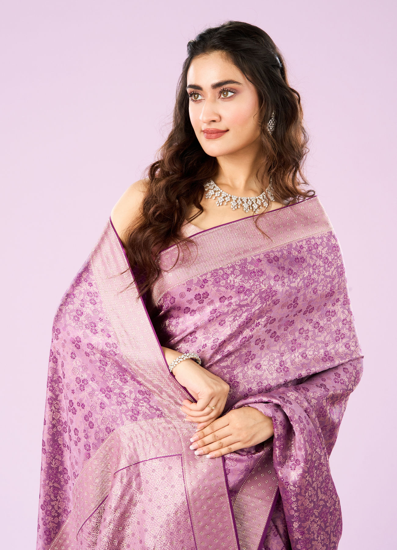 Mohey Women Elegant Purple Symphony Saree