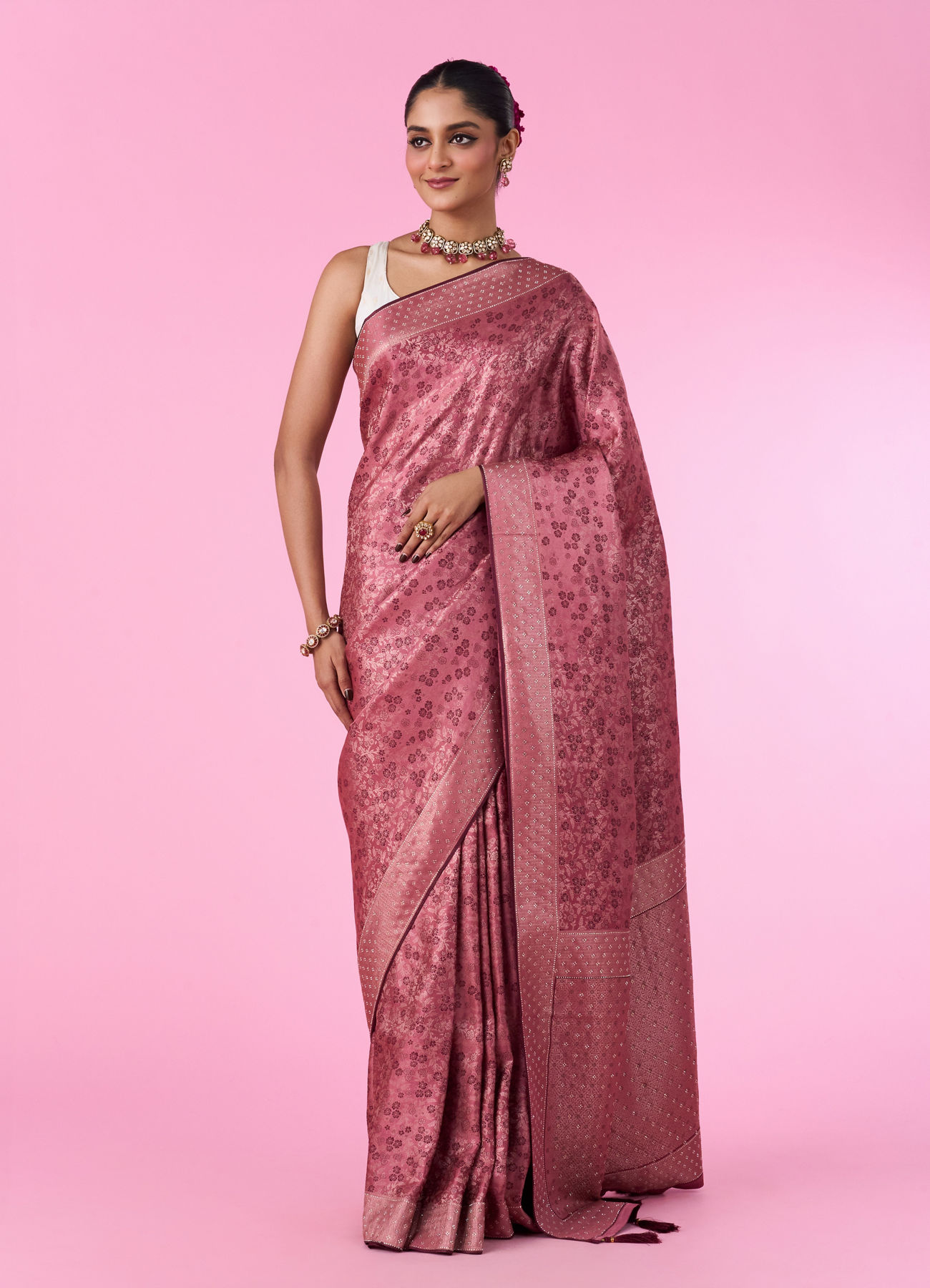 Mohey Women Dusty Pink Elegance Saree