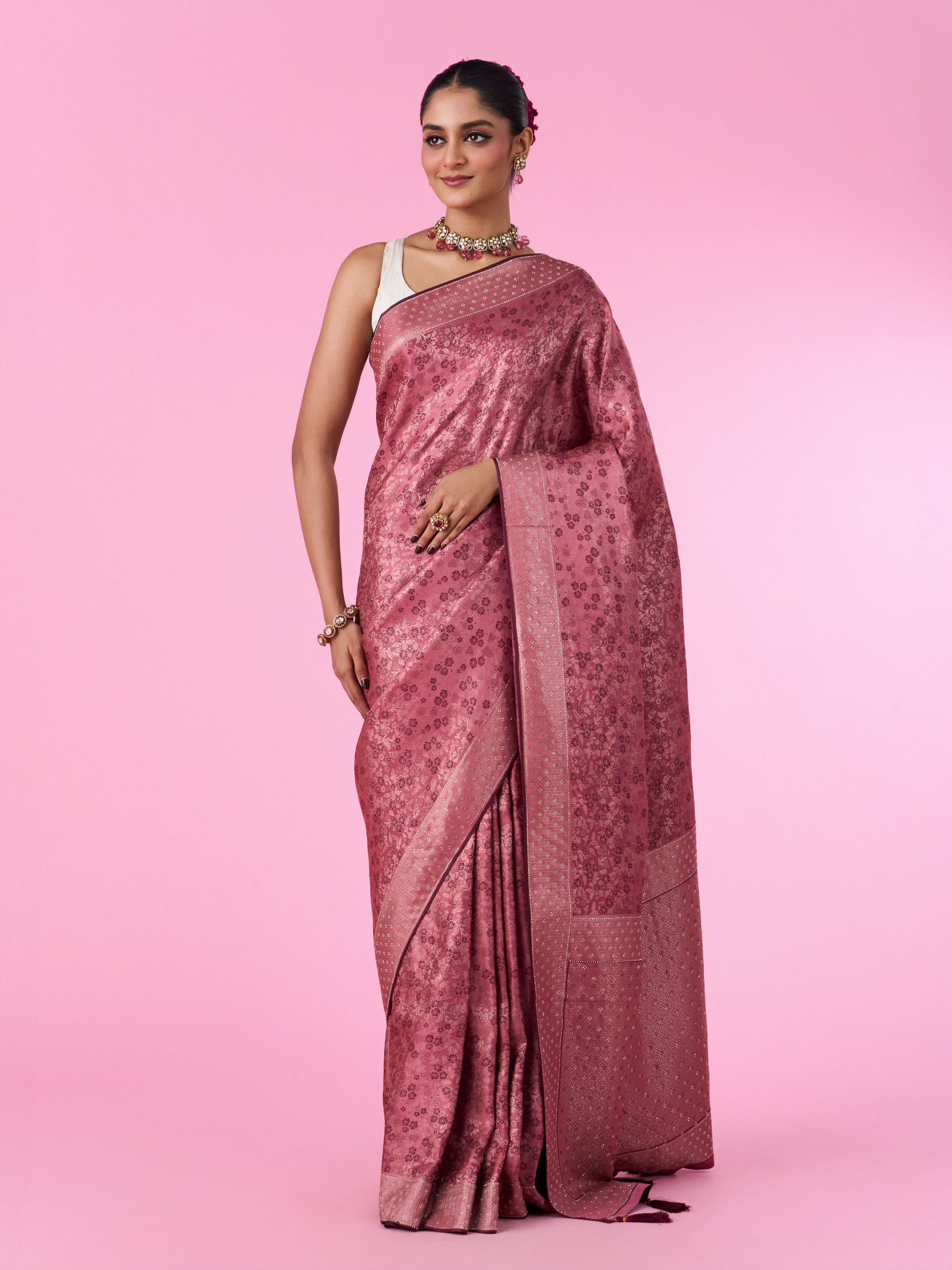 Mohey Women Dusty Pink Elegance Saree
