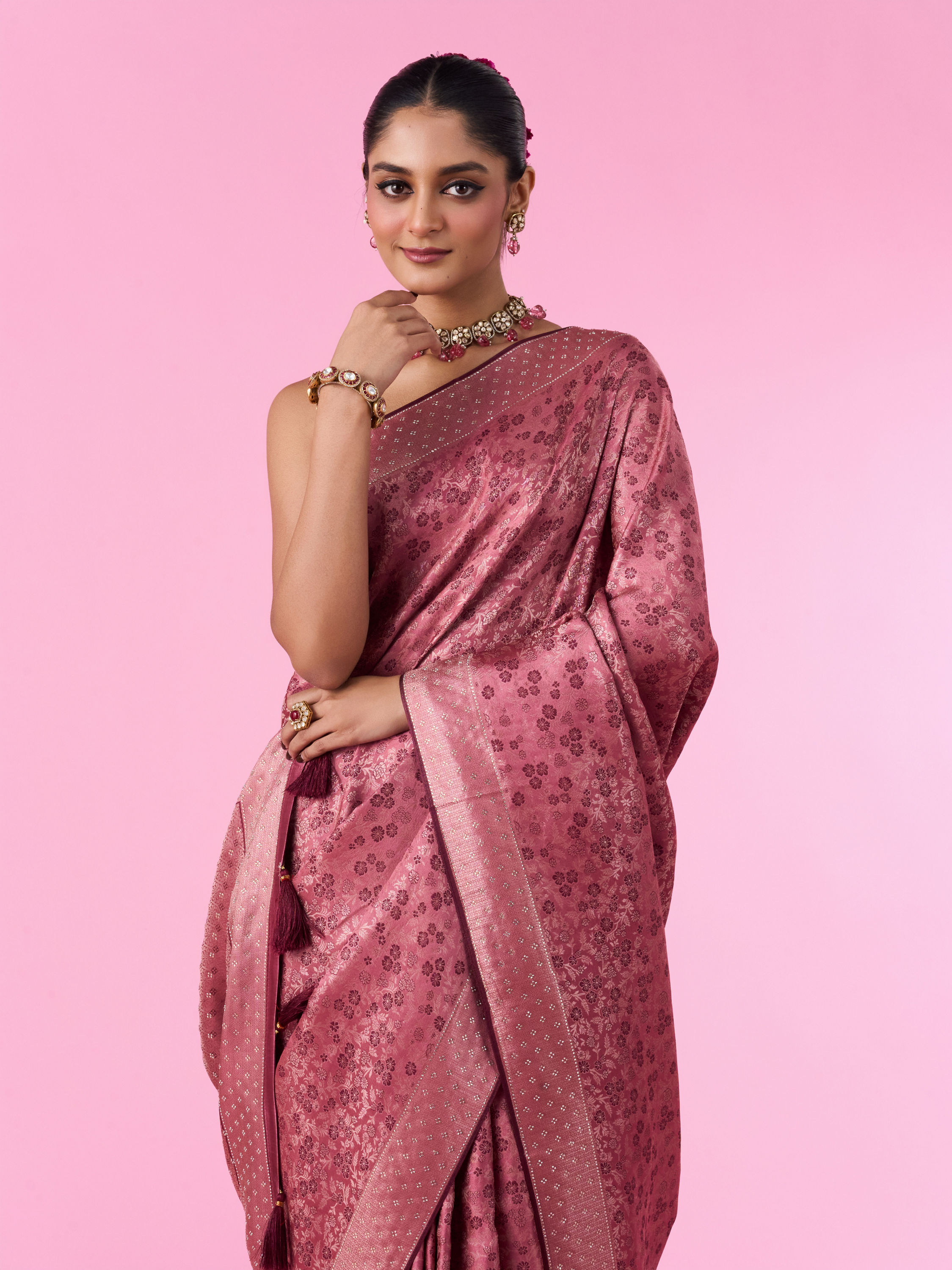 Mohey Women Dusty Pink Elegance Saree