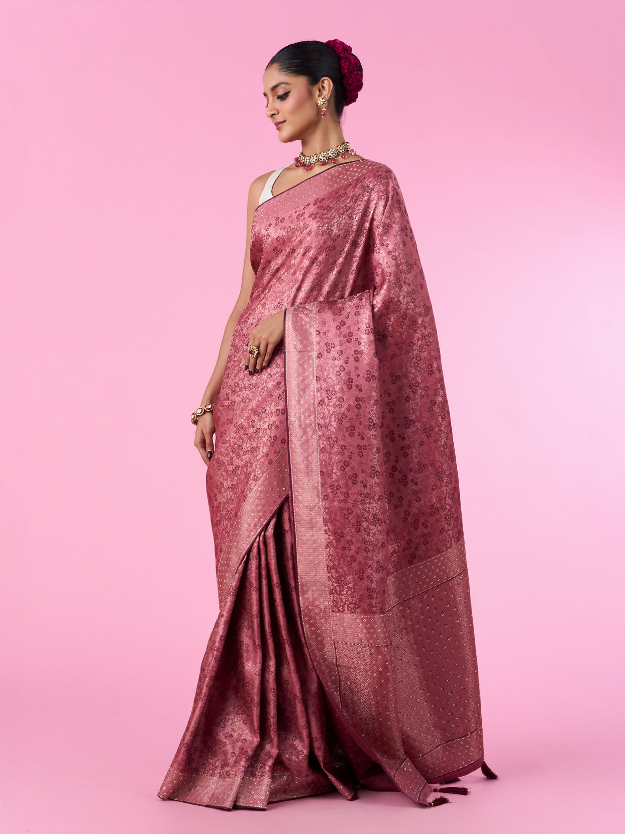 Mohey Women Dusty Pink Elegance Saree