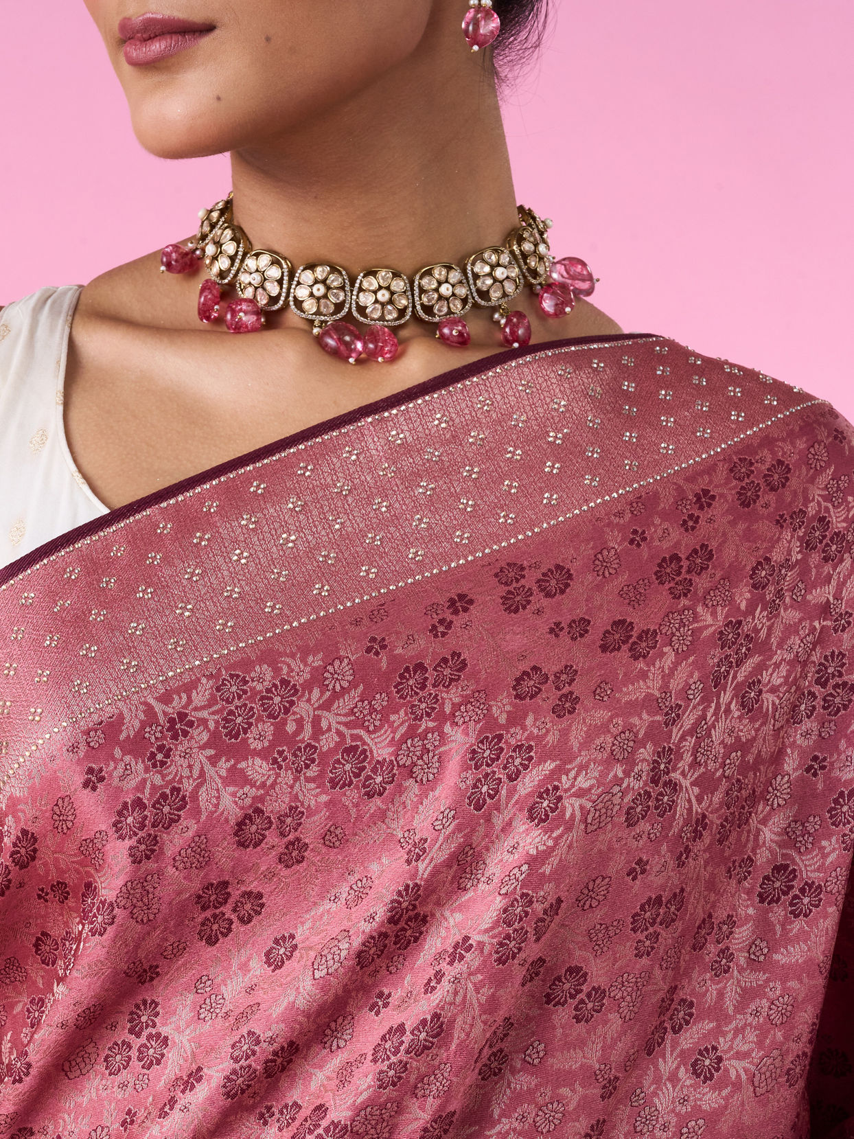 Mohey Women Dusty Pink Elegance Saree