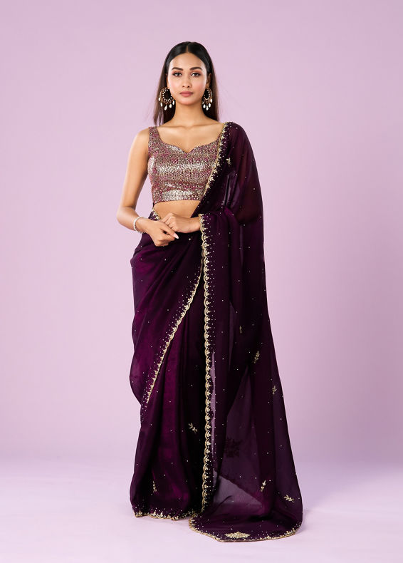 Mohey Women Wine Elegance Saree