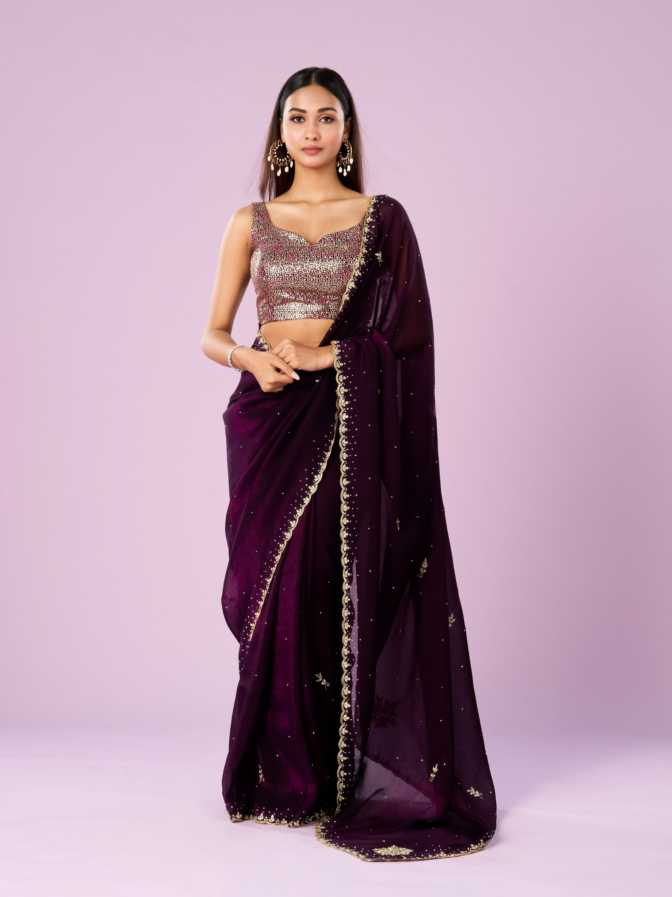 Mohey Women Wine Elegance Saree