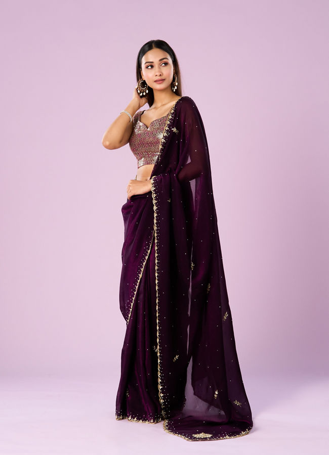 Mohey Women Wine Elegance Saree