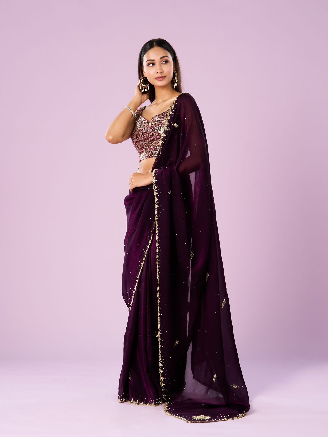 Mohey Women Wine Elegance Saree