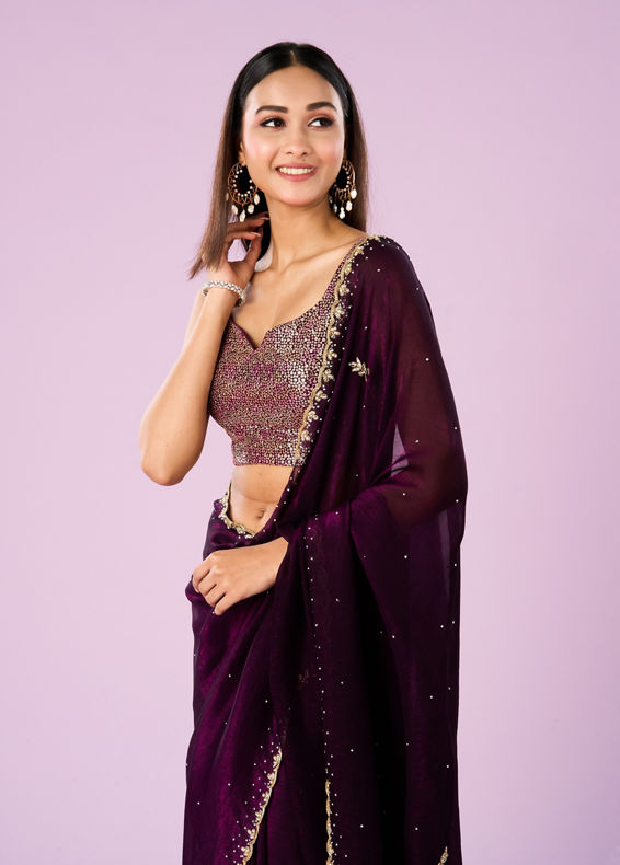 Mohey Women Wine Elegance Saree