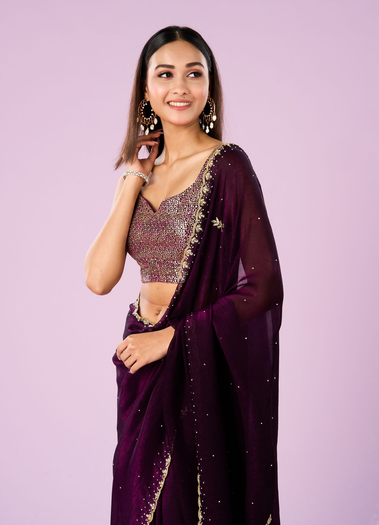 Mohey Women Wine Elegance Saree