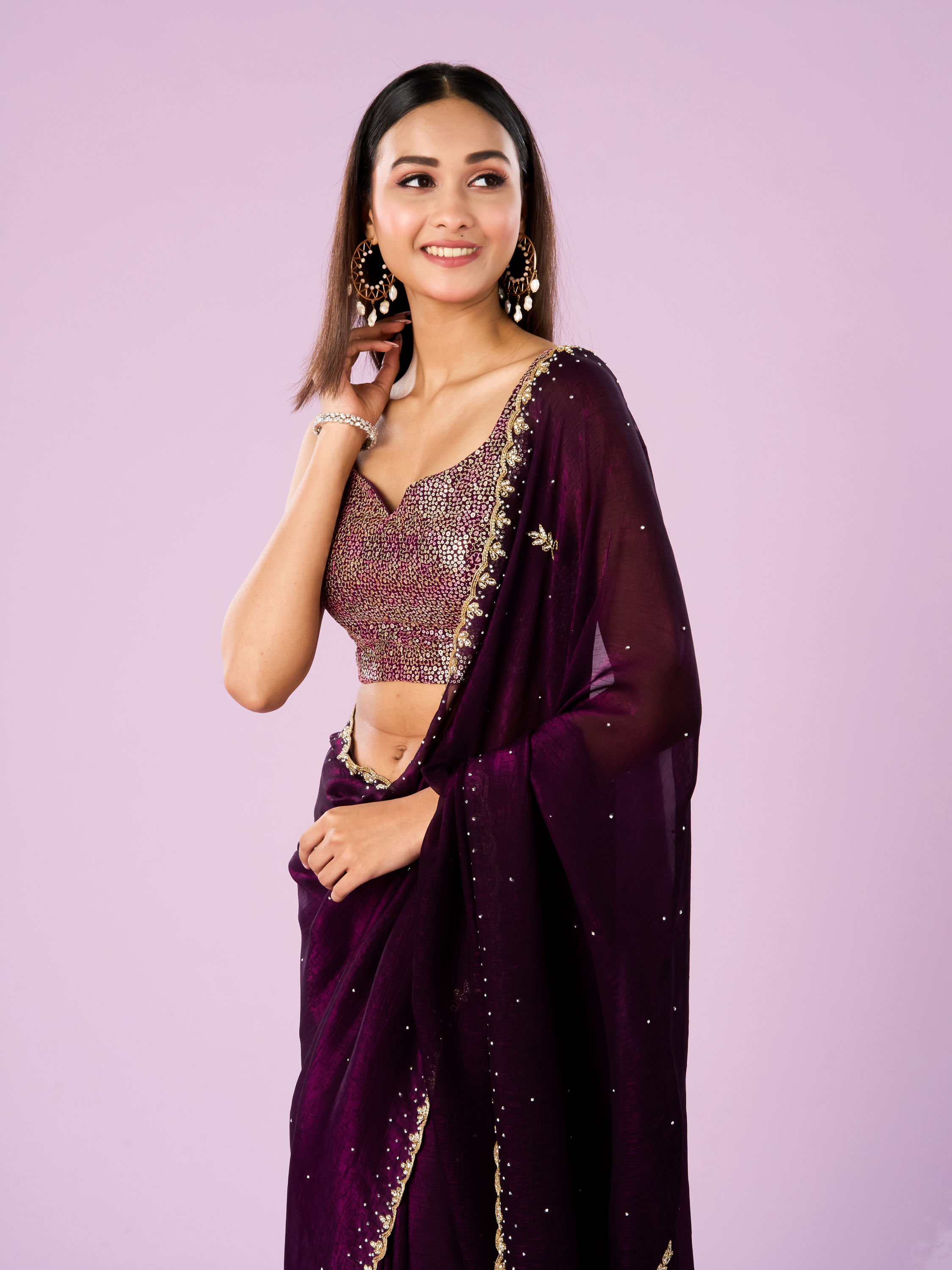 Mohey Women Wine Elegance Saree