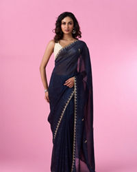 Mohey Women Elegant Indigo Blue Saree
