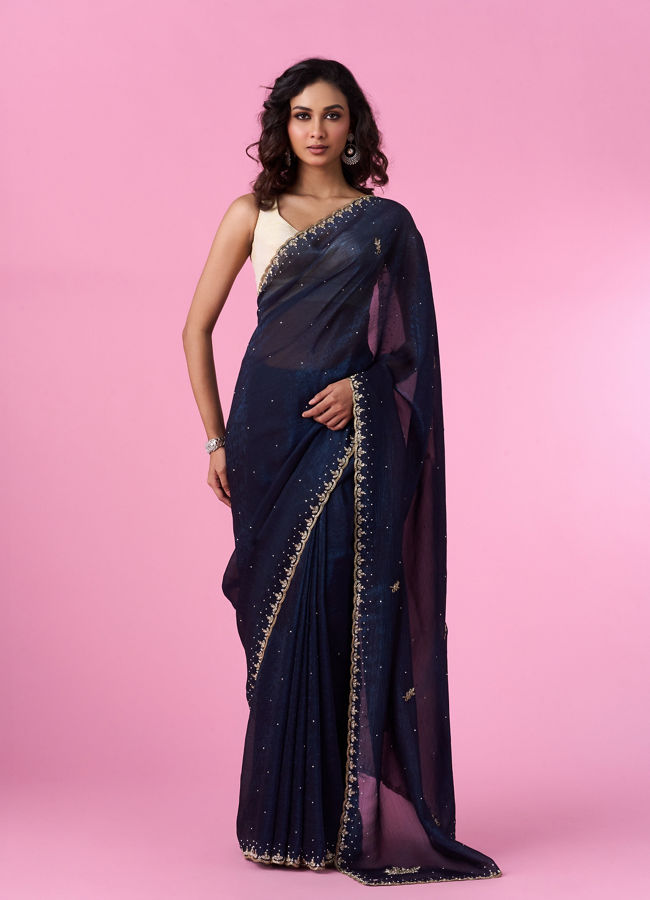 Mohey Women Elegant Indigo Blue Saree