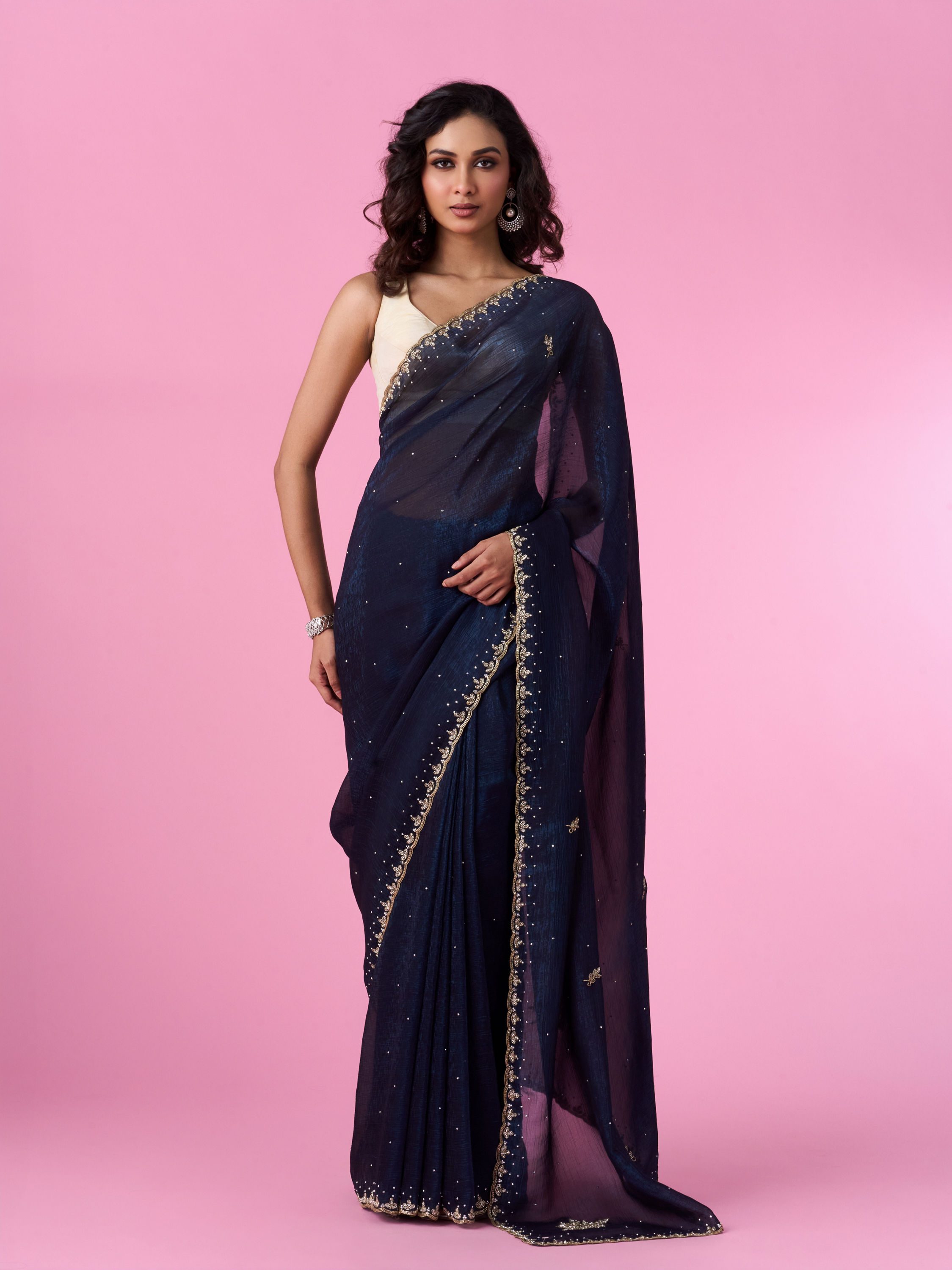 Mohey Women Elegant Indigo Blue Saree