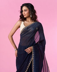 Mohey Women Elegant Indigo Blue Saree