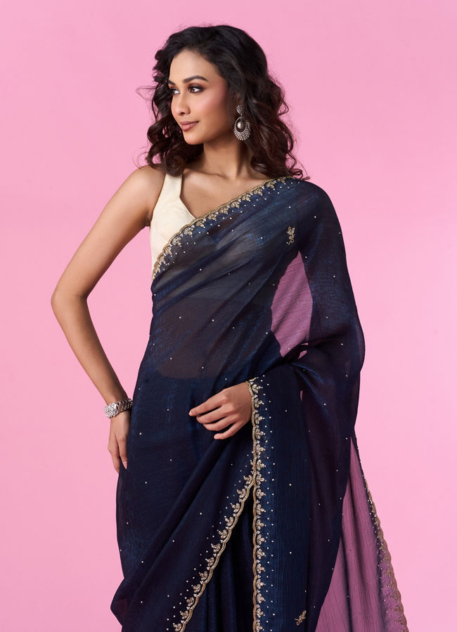 Mohey Women Elegant Indigo Blue Saree