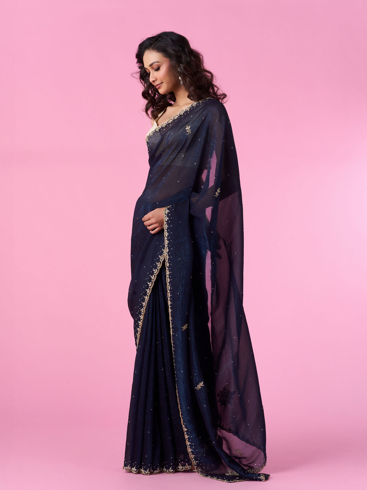Mohey Women Elegant Indigo Blue Saree