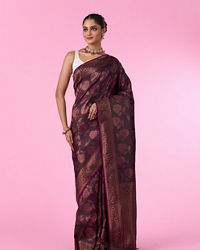 Mohey Women Silken Elegance Wine Banarasi Saree