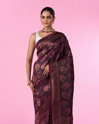 Mohey Women Silken Elegance Wine Banarasi Saree