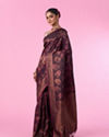 Mohey Women Silken Elegance Wine Banarasi Saree