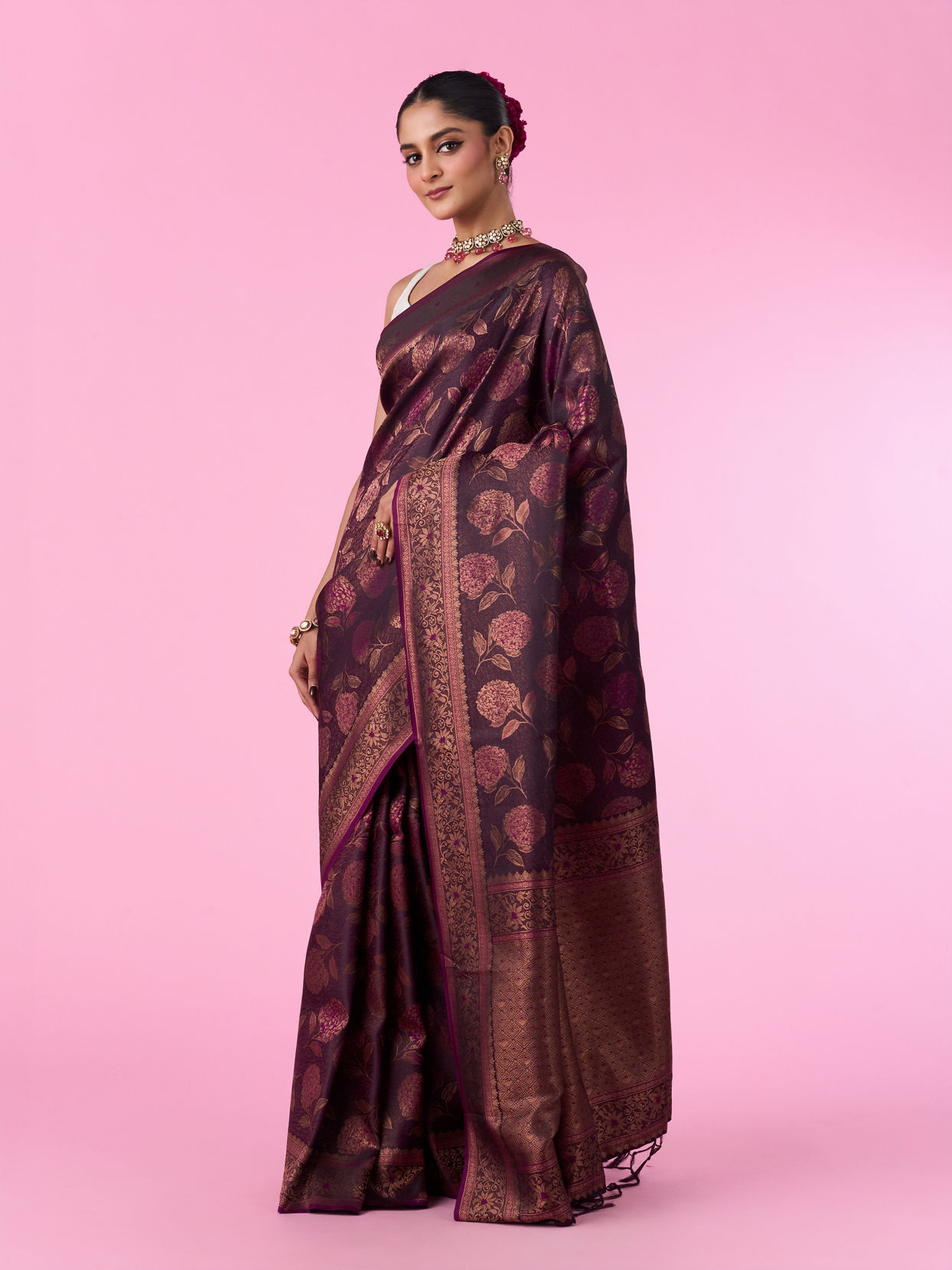 Mohey Women Silken Elegance Wine Banarasi Saree