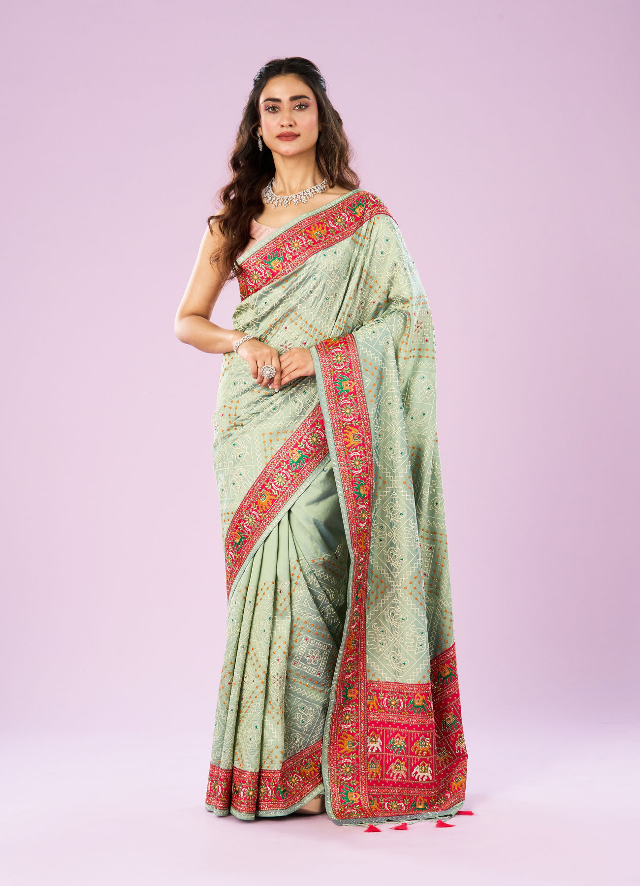 Mohey Women Sea Green Splendor Saree