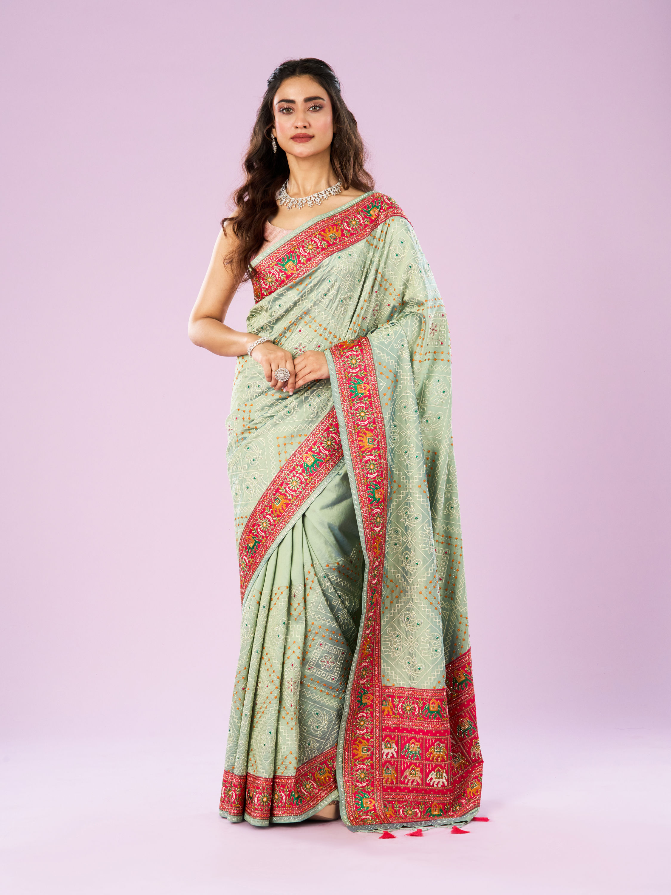 Mohey Women Sea Green Splendor Saree