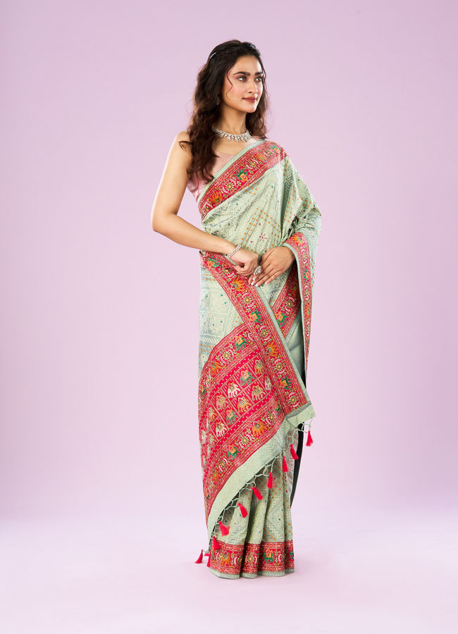 Mohey Women Sea Green Splendor Saree