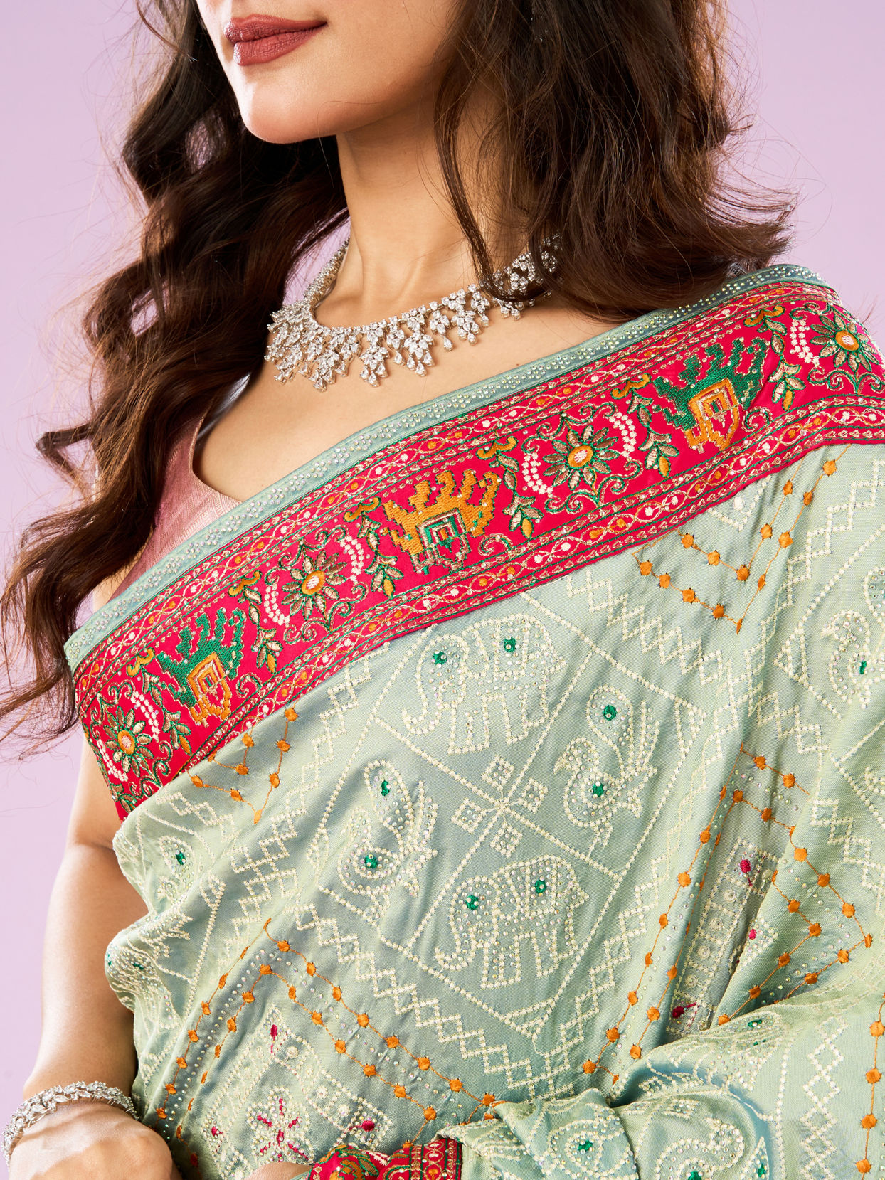Mohey Women Sea Green Splendor Saree