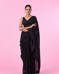 Mohey Women Elegant Black Georgette Saree