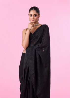 Mohey Women Elegant Black Georgette Saree