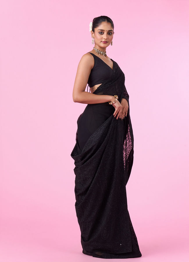 Mohey Women Elegant Black Georgette Saree