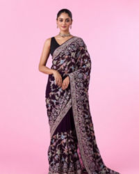 Mohey Women Purple Georgette Sparkle Saree