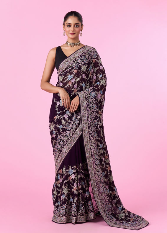 Mohey Women Purple Georgette Sparkle Saree