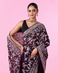 Mohey Women Purple Georgette Sparkle Saree