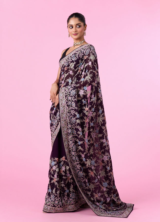Mohey Women Purple Georgette Sparkle Saree