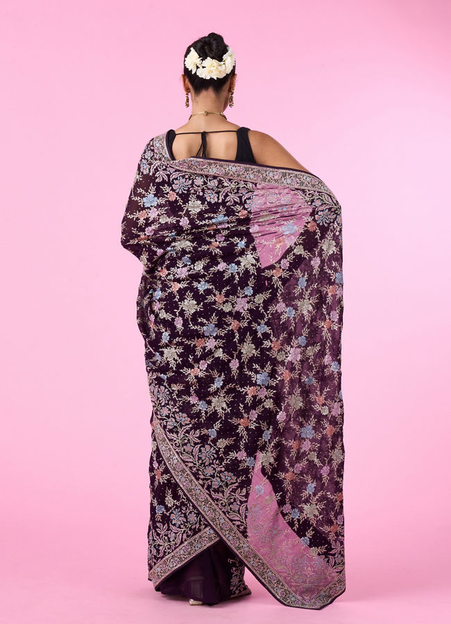 Mohey Women Purple Georgette Sparkle Saree