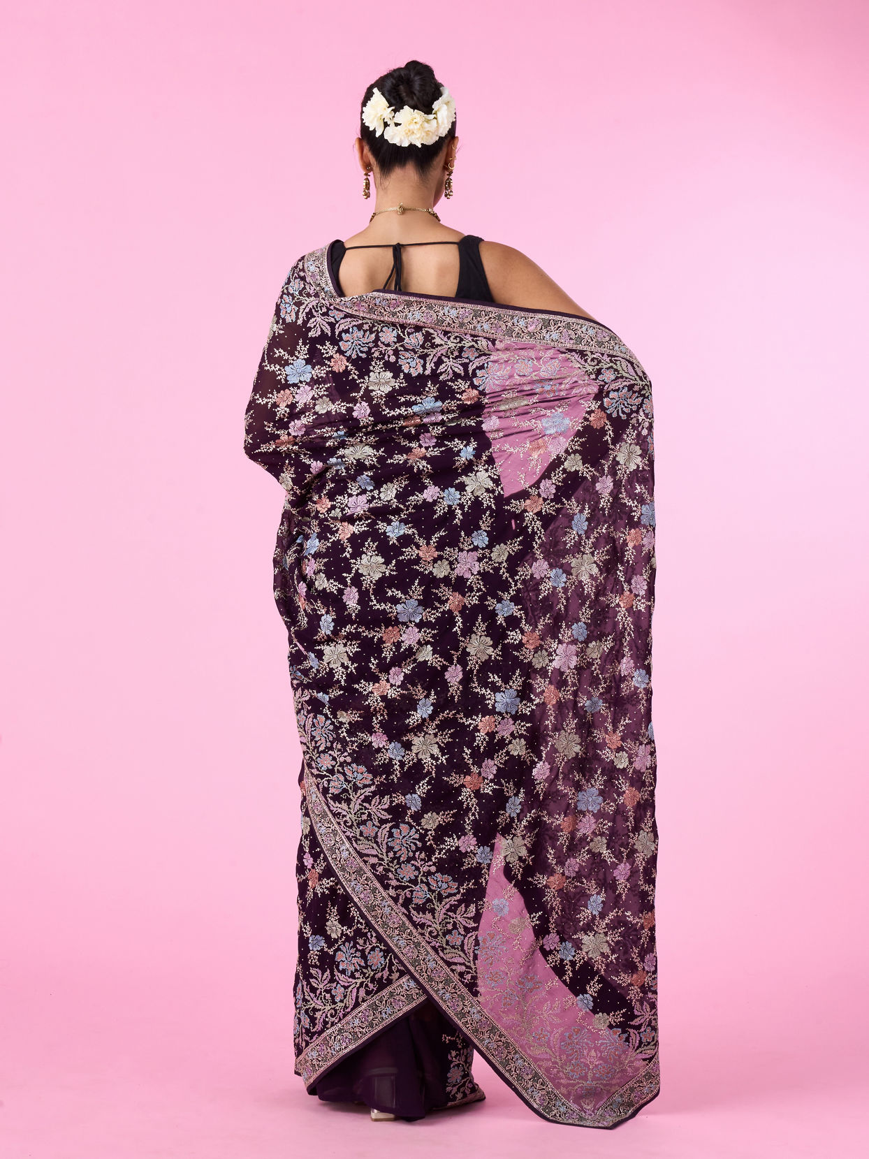 Mohey Women Purple Georgette Sparkle Saree