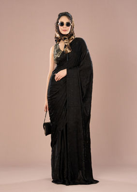 Mohey Women Black Satin Elegance Saree