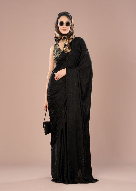 Mohey Women Black Satin Elegance Saree