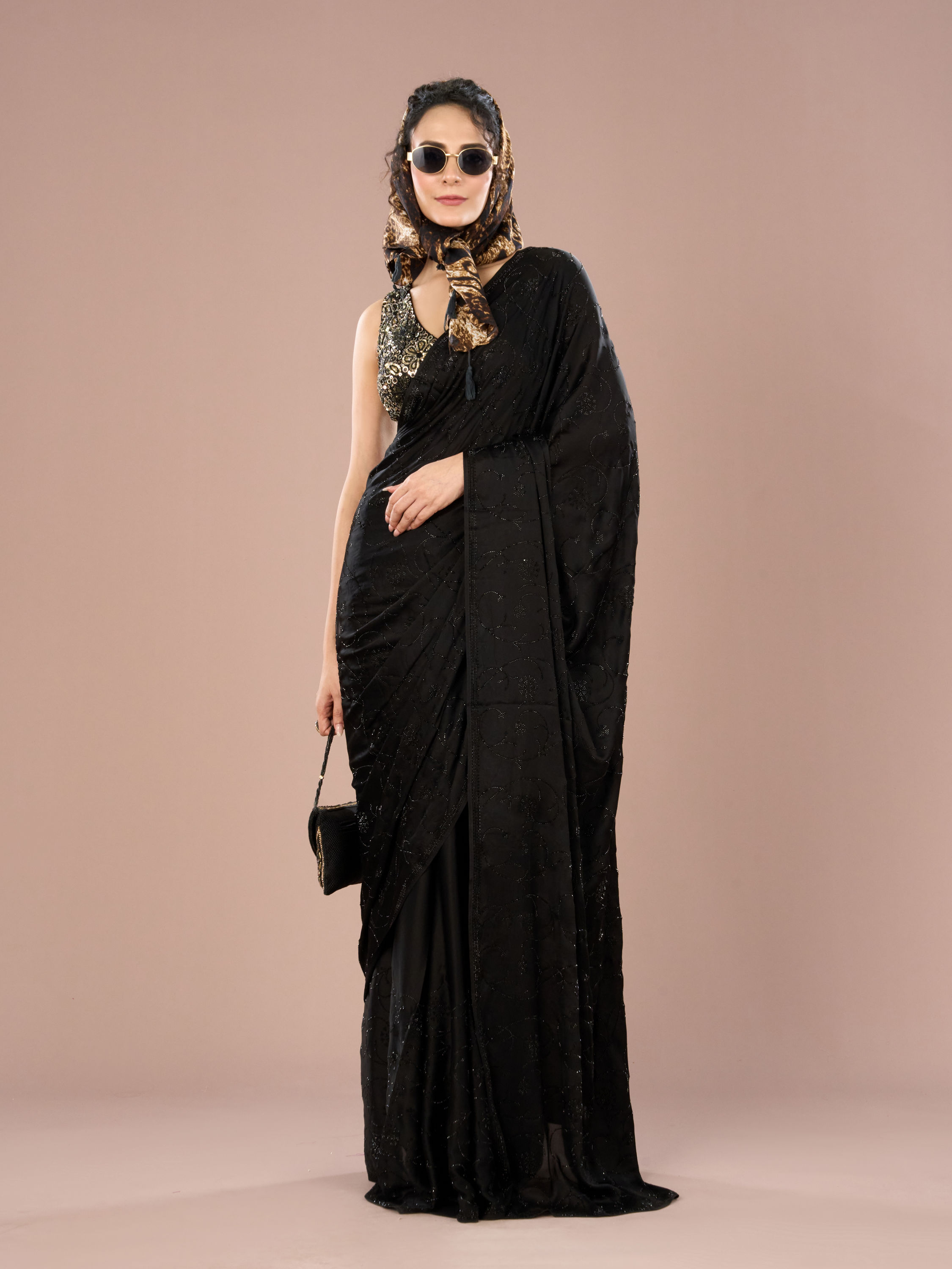 Mohey Women Black Satin Elegance Saree