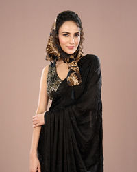 Mohey Women Black Satin Elegance Saree