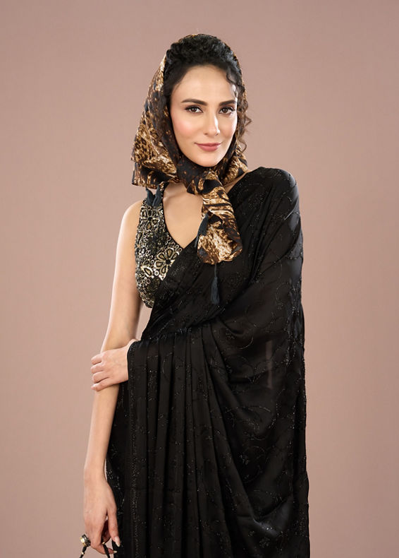 Mohey Women Black Satin Elegance Saree