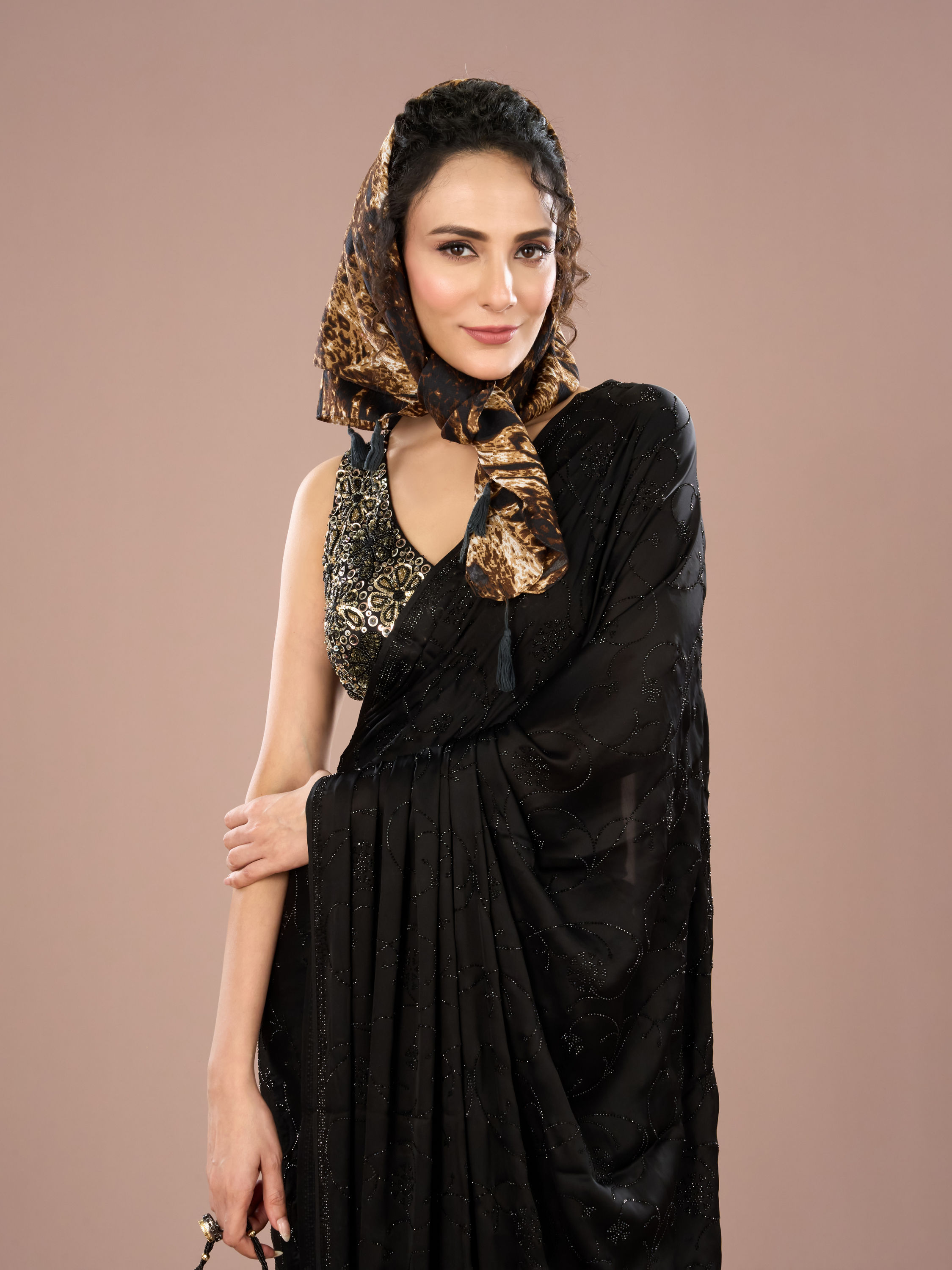 Mohey Women Black Satin Elegance Saree